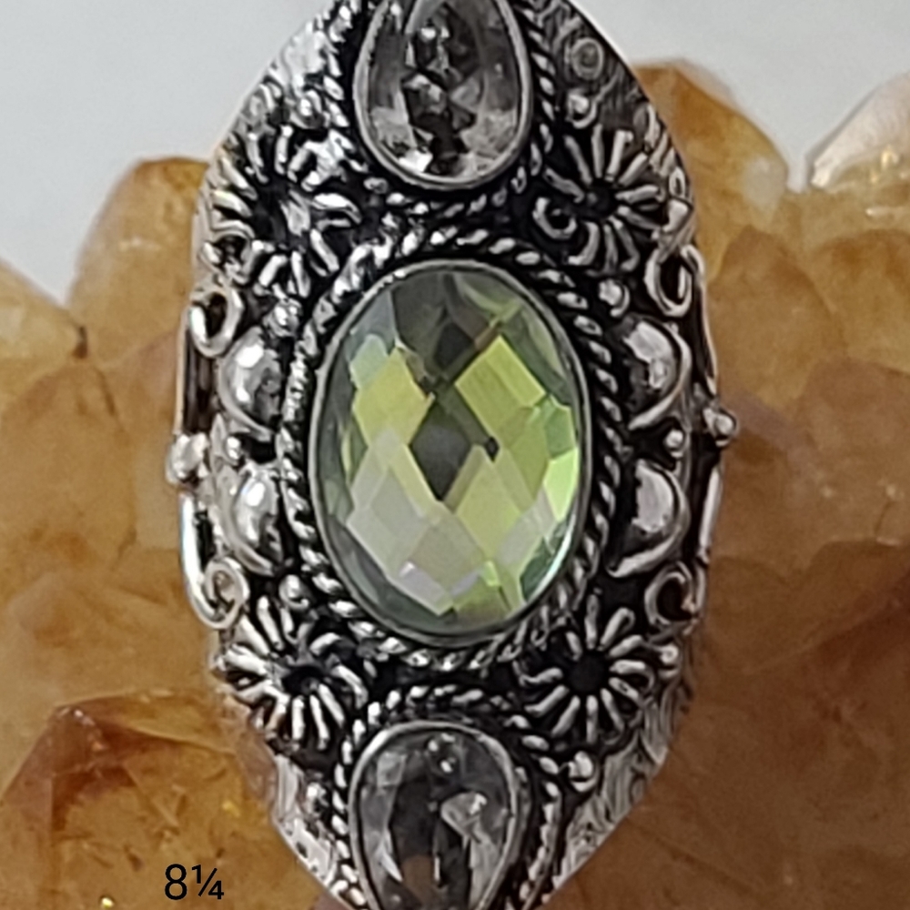 New*Vtge Aurora Borealis,White Topaz Ring